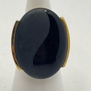 Black Agate Yin Yang Gold Vermeil Ring